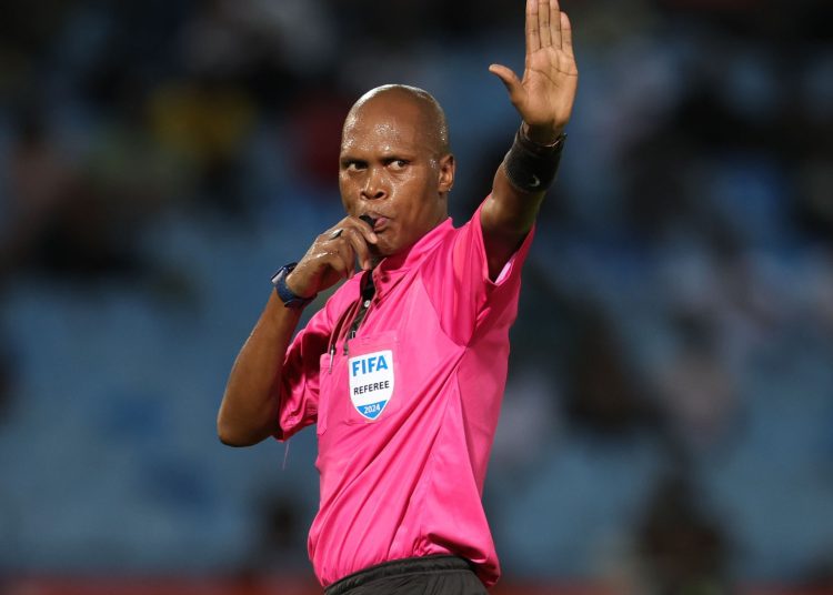 Referee Luxolo Badi during the DStv Premiership 2023/24 match between Mamelodi Sundowns and AmaZulu at Loftus Versfeld Stadium in Pretoria on 27 February 2024 ©Samuel Shivambu/BackpagePix