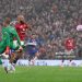 Bryan Mbeumo of Manchester United is fouled by Robert Sanchez of Chelsea resulting in a red card during the Premier League match between Manchester United and Chelsea at Old Trafford (Photo by Alex Livesey/Getty Images)