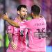Lionel Messi #10 of Inter Miami CF celebrates after scoring the team's second goal with teammate Jordi Alba #18 during MLS match (Photo by Megan Briggs/Getty Images)