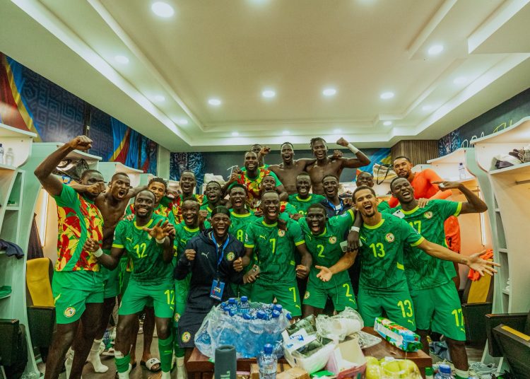 Senegal Players celebrate 3-2 win over DR Congo Photo Courtesy: Equipe du Sénégal on X