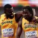 TOKYO, JAPAN - SEPTEMBER 20: Joseph Paul Amoah embraces teammate Abdul-Rasheed Saminu following the Men's 4x100m Relay Heats on day eight of the World Athletics Championships Tokyo 2025 at National Stadium on September 20, 2025 in Tokyo, Japan.  (Photo by Christian Petersen/Getty Images)