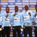 Gold medalist athletes of Team Botswana pose for a photo on the podium during the Men's 4x400 Metres Relay medal ceremony on day nine of the World Athletics Championships Tokyo 2025 (Photo by Christian Petersen/Getty Images)