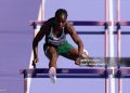 Tobi Amusan of Team Nigeria competes during the Women's 100m Hurdles Round 1 on day twelve of the Olympic Games Paris (Photo by Michael Steele/Getty Images)