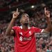 Alexander Isak celebrates after scoring the first goal and his first for the club during the Carabao Cup Third Round match between Liverpool and Southampton at Anfield on September 23, 2025 in Liverpool, England. (Photo by Stu Forster/Getty Images)