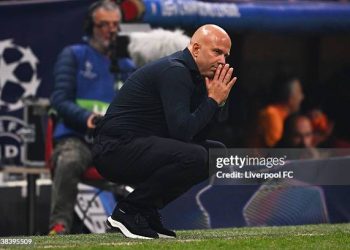 Arne Slot, Manager of Liverpool, reacts during the UEFA Champions League 2025/26 League Phase MD2 match between Galatasaray A.S. and Liverpool FC (Photo by Liverpool FC/Liverpool FC via Getty Images)