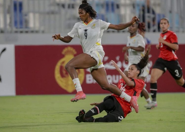 Doris Boaduwaa (in white) in action for Black Queens against Egypt Photo Courtesy: Doris Boaduwaa on X
