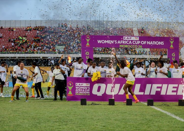 Black Queens celebrate qualification to 2026 AFCON Photo Courtesy: GFA