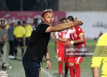 Stefano Cusin gestures to his players (Photo credit should read HAZEM BADER/AFP via Getty Images)