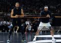 Stephen Curry and Seth Curry attend the opening training session of Curry Camp during Stephen Curry 2025 (Photo by Zhizhao Wu/Getty Images)