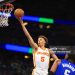 Dyson Daniels #5 of the Atlanta Hawks drives to the basket during the first half of an NBA play-in tournament game against the Atlanta Hawks (Photo by Mike Ehrmann/Getty Images)