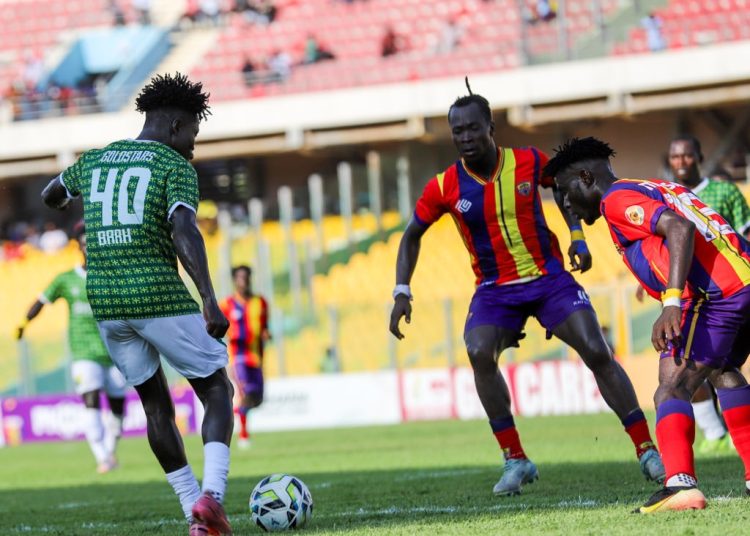 Shot from Gold Stars (in green) game against Hearts of Oak Photo Courtesy: Gold Stars