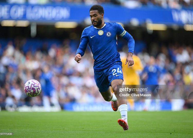 Reece James of Chelsea runs with the ball during Premier League match (Photo by Clive Mason/Getty Images)