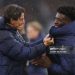 Thomas Frank, Manager of Tottenham Hotspur, and Mohammed Kudus of Tottenham Hotspur celebrate at full-time following the team's victory in the Premier League match between Leeds United and Tottenham Hotspurs (Photo by Stu Forster/Getty Images)