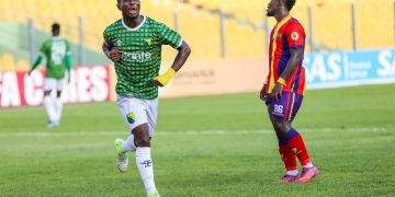 Samuel Attah-Kumi celebrates after scoring goal against Hearts of Oak Photo Courtesy: Gold Stars