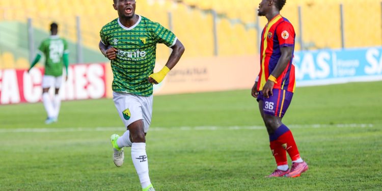 Samuel Attah Kumi celebrates after scoring goal against Hearts of Oak Photo Courtesy: Gold Stars