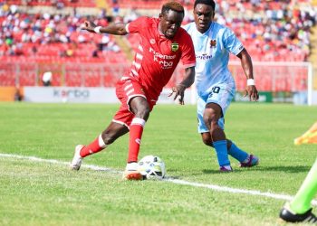 Shot from Kotoko (red)- Kpando Heart of Lions game Photo Courtesy: AKSC
