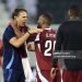 Julen Lopetegui, Head Coach of Qatar, embraces Ahmed Fathy of Qatar after the team's victory in the FIFA World Cup 2026 qualifier match between Qatar and United Arab Emirates (Photo by Mohamed Farag/Getty Images)