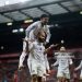 Bryan Mbeumo of Manchester United celebrates scoring a goal to make the score 0-1 with Amad during the Premier League match between Liverpool and Manchester United at Anfield (Photo by Ash Donelon/Manchester United via Getty Images)