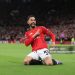 Matheus Cunha of Manchester United celebrates after scoring their 1st goal during the Premier League match between Manchester United and Brighton & Hove Albion (Photo by Simon Stacpoole/Offside/Offside via Getty Images)