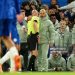 Referee Anthony Taylor shows Head Coach Enzo Maresca of Chelsea red card and sends him off after he left his technical area to join in celebrations at the corner flag after Estêvão scores a goal to make it 2-1 during Premier League match (Photo by Robin Jones/Getty Images)