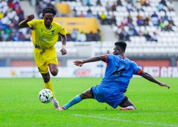 Shot from Medeama (yellow)-Nations FC game Photo Courtesy: Medeama