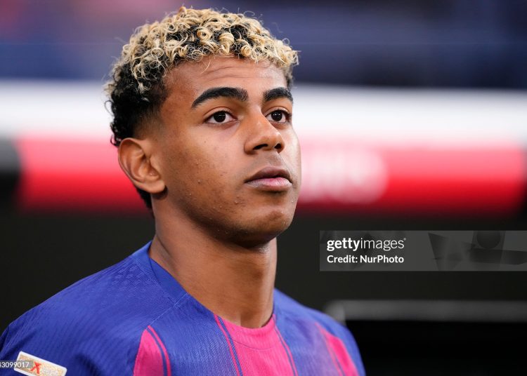 Lamine Yamal right winger of Barcelona and Spain during the La Liga EA Sports match between Real Madrid CF and FC Barcelona (Photo by Jose Breton/Pics Action/NurPhoto via Getty Images)