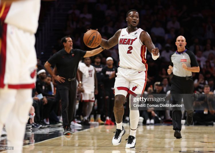 Terry Rozier #2 of the Miami Heat dribbles the ball (Photo by Tomas Diniz Santos/Getty Images)