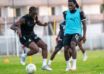 Kamaldeen Sulemana (left) with Joseph Paintsil at Black training session