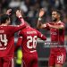 Cody Gakpo of Liverpool celebrates scoring his team's fourth goal with teammates Federico Chiesa and Andrew Robertson during the UEFA Champions League 2025/26 League Phase MD3 match between Eintracht Frankfurt and Liverpool FC (Photo by Christian Kaspar-Bartke/Getty Images)