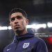 Jude Bellingham of England looks on prior to the FIFA World Cup 2026 qualifier match between England and Serbia (Photo by Michael Regan - The FA/The FA via Getty Images)