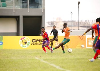 Shot from Hearts game against Vision FC (orange and green) Photo Courtesy: Hearts of Oak