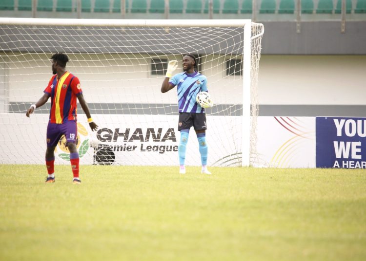Hearts golakeeper Solomon Agbasi in action against Vision FC Photo Courtesy: Hearts of Oak