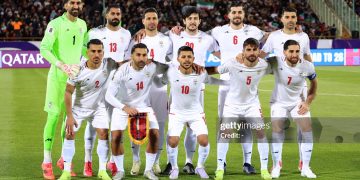 Iran's national footbal team pose for a group picture before the FIFA World Cup 2026 Asia zone qualifiers group A football match between Iran and Uzbekistan (Photo by -/AFP via Getty Images)