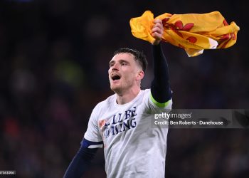Andrew Robertson of Scotland celebrates following the FIFA World Cup 2026 qualifier match between Scotland and Denmark (Photo by Ben Roberts - Danehouse/Getty Images)