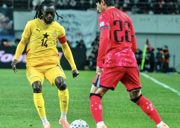 Ghana's Gideon Mensah (14) in action against South Korea in friendly game Photo Courtesy: GFA