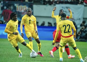 Shot from Ghana (yellow) v South Korea friendly game Photo Courtesy: GFA