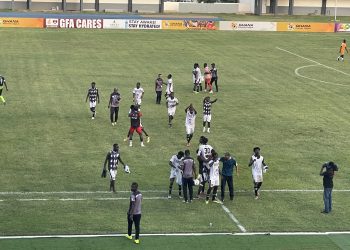 All Blacks Players celebrate win over Dreams FC in GPL Photo Courtesy: All Blacks