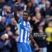 Danny Welbeck of Brighton & Hove Albion celebrates scoring his team's first goal  during the Premier League match between Brighton & Hove Albion and Leeds United (Photo by Harry Murphy/Getty Images)