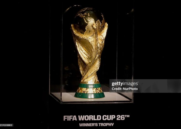 World Cup replica during the inauguration of the countdown to the 2026 World Cup in Mexico, the United States, and Canada, on June 11, 2025. (Photo by Gerardo Vieyra/NurPhoto via Getty Images)