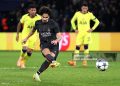 Vitinha of Paris Saint-Germain scores his team's fifth goal from the penalty spot during the UEFA Champions League 2025/26 League Phase MD5 match between Paris Saint-Germain and Tottenham Hotspur (Photo by Justin Setterfield/Getty Images)