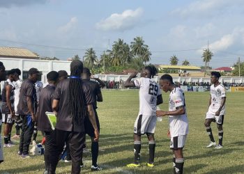 Swedru All Blacks having a cooling break against their game with Accra Hearts of Oak