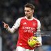 Martin Odegaard of Arsenal gestures to his teammates during the Premier League match between Everton and Arsenal (Photo by Stuart MacFarlane/Arsenal FC via Getty Images)