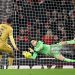 Kepa Arrizabalaga of Arsenal saves the eighth penalty from Maxence Lacroix of Crystal Palace to win the penalty shoot out during the Carabao Cup Quarter Final match between Arsenal and Crystal Palace (Photo by Clive Mason/Getty Images)