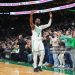 Jaylen Brown #7 of the Boston Celtics celebrates during the game against the Indiana Pacers (Photo by Brian Babineau/NBAE via Getty Images)