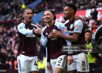 Matty Cash of Aston Villa celebrates scoring his team's first goal during the Premier League match between Aston Villa and Arsenal (Photo by Ben Roberts - Danehouse/Getty Images)