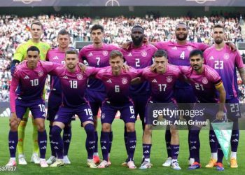 Germany players pose for a team photograph prior to the international friendly match between Germany and Greece at Borussia Park Stadium on June 07, 2024 in Moenchengladbach, Germany. (Photo by Alex Grimm/Getty Images)