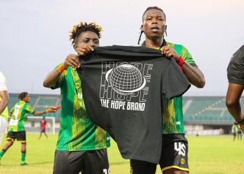 Johnson Oppong (right)celebrates after scoring goal  Photo Courtesy: AKSC