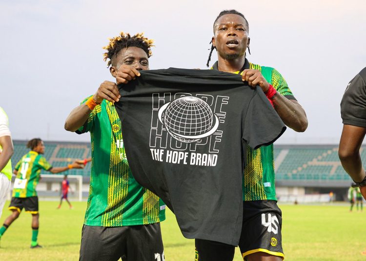 Johnson Oppong (right)celebrates after scoring goal  Photo Courtesy: AKSC