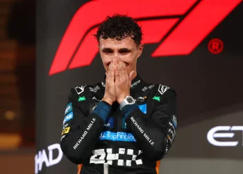 Lando Norris after winning on podium . Photo Courtesy : Aljazeera