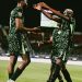 Semi Ajayi (left) celebrates goal with teammates against Tanzania at 2025 AFCON Photo Courtesy: CAF